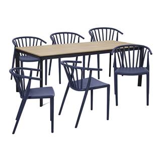 Záhradná jedálenská súprava pre 6 osôb s modrou stoličkou Capri a stolom Thor, 210 x 90 cm