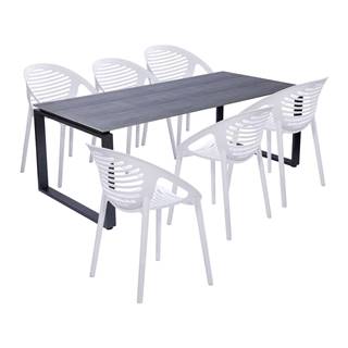 Bonami Selection Záhradná jedálenská súprava pre 6 osôb s bielou stoličkou Joanna a stolom Strong, 210 x 100 cm, značky Bonami Selection