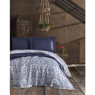EnLora Home Tmavomodrý bavlnený pléd na dvojlôžko  Nish Dark Blue, 240 × 260 cm, značky EnLora Home