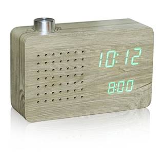 Svetlohnedý budík so zeleným LED displejom a rádiom Gingko Radio Click Clock