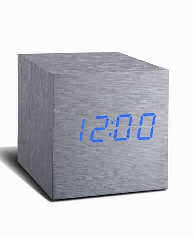 Sivý budík s modrým LED displejom Gingko Cube Click Clock