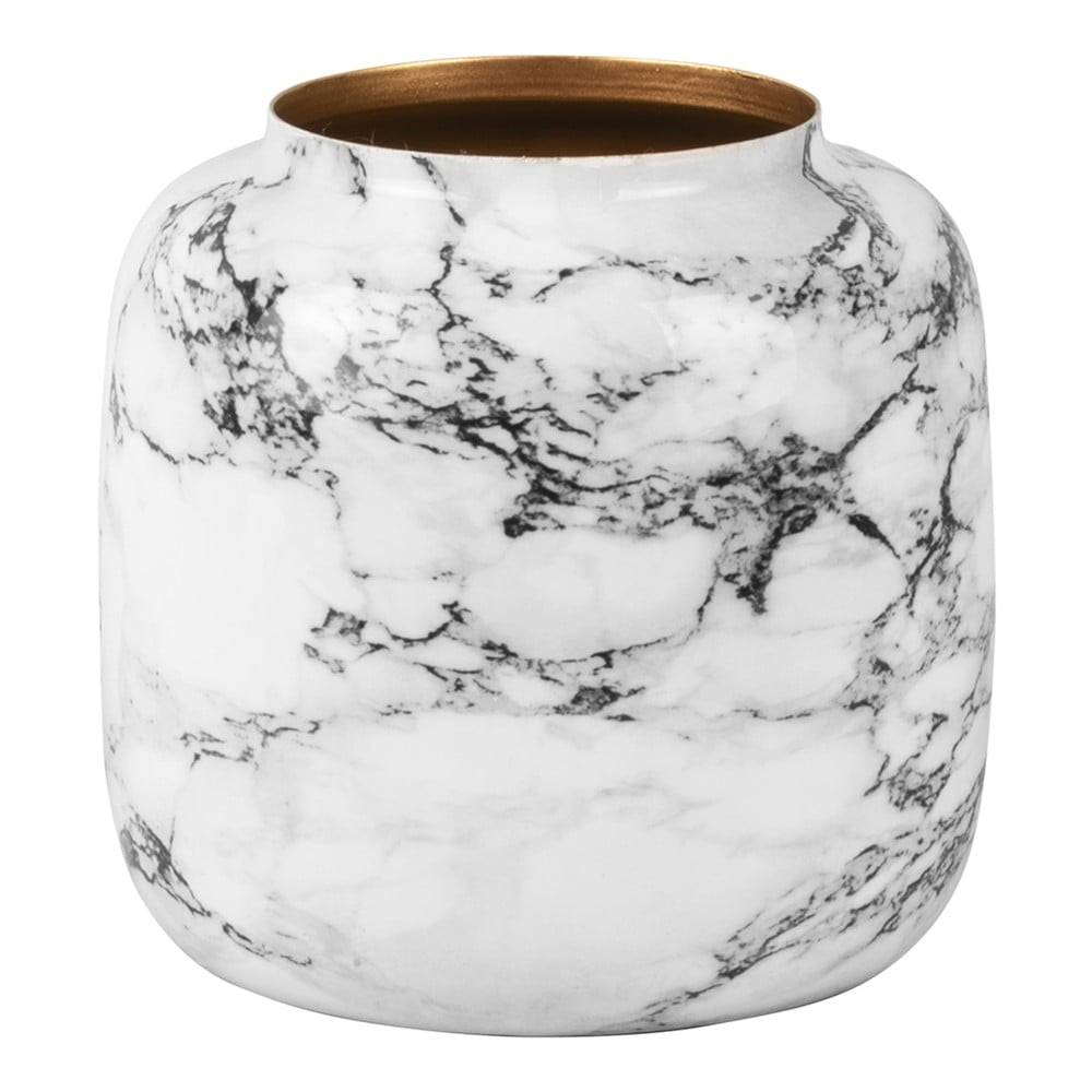 PT LIVING Bielo-čierna železná váza  Marble, výška 19,5 cm, značky PT LIVING