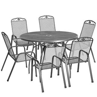 Sada kovového nábytku guľatý stôl + 6 stoličiek