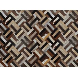 KONDELA Luxusný kožený koberec, hnedá/čierna/béžová, patchwork, 120x180 , KOŽA TYP 2