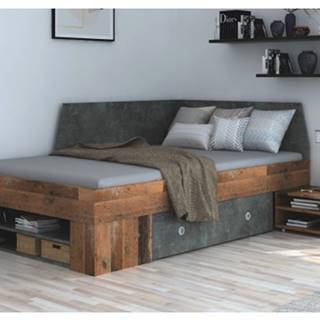 ASKO - NÁBYTOK Úložná posteľ so zástenou Junior 120x200 cm, vintage optika dreva/tmavý betón, značky ASKO - NÁBYTOK