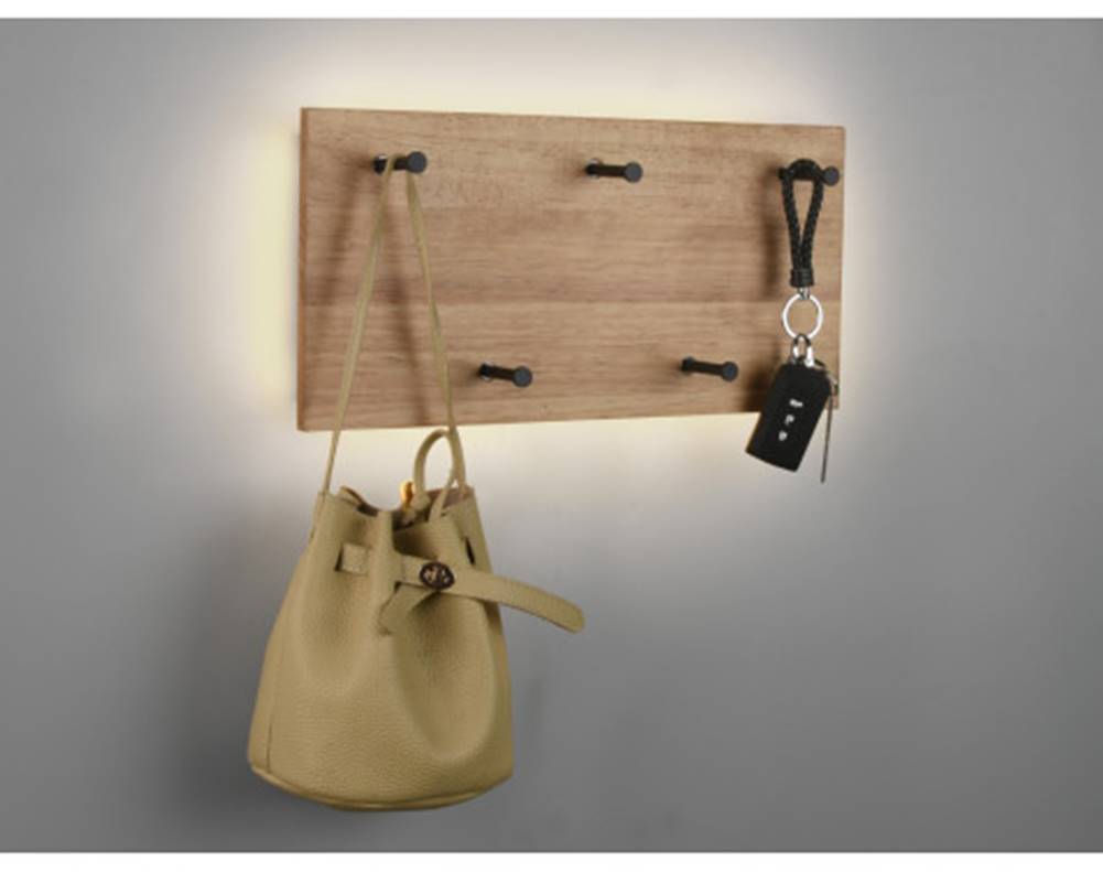 ASKO - NÁBYTOK Nástenný vešiak s LED Romy, drevo, 40 cm, značky ASKO - NÁBYTOK