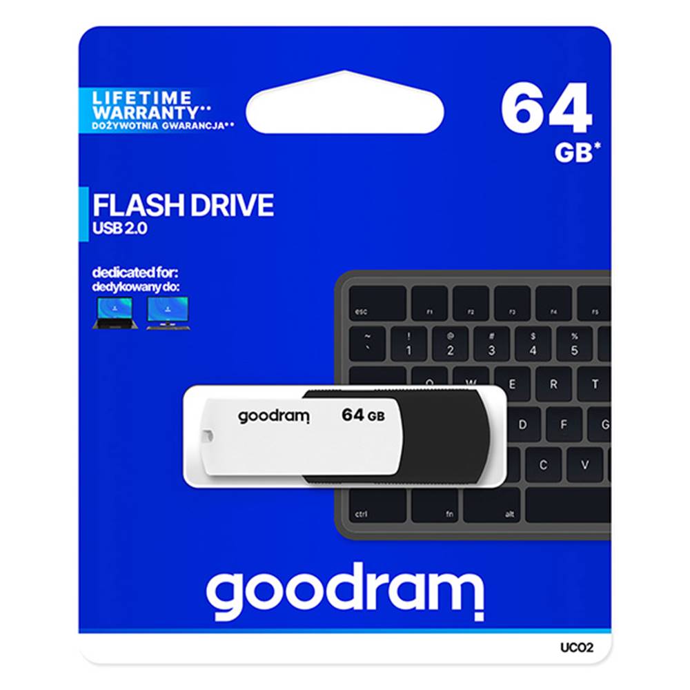 GOODRAM Goodram USB flash disk, USB 2.0, 64GB, UC02, čierny, UCO2-0640KWR11, USB A, s otočnou krytkou, značky GOODRAM