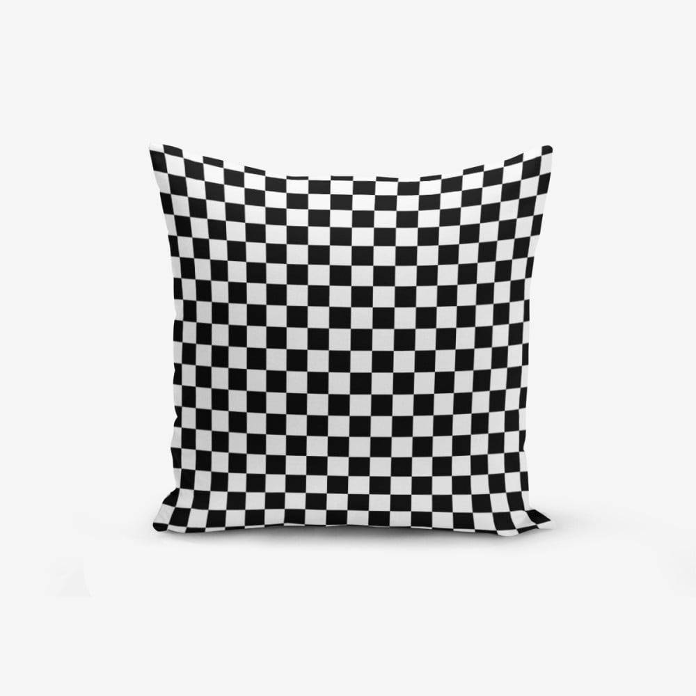 Minimalist Cushion Covers Čierno-biela obliečka na vankúš s prímesou bavlny  Black White Ekose, 45 × 45 cm, značky Minimalist Cushion Covers