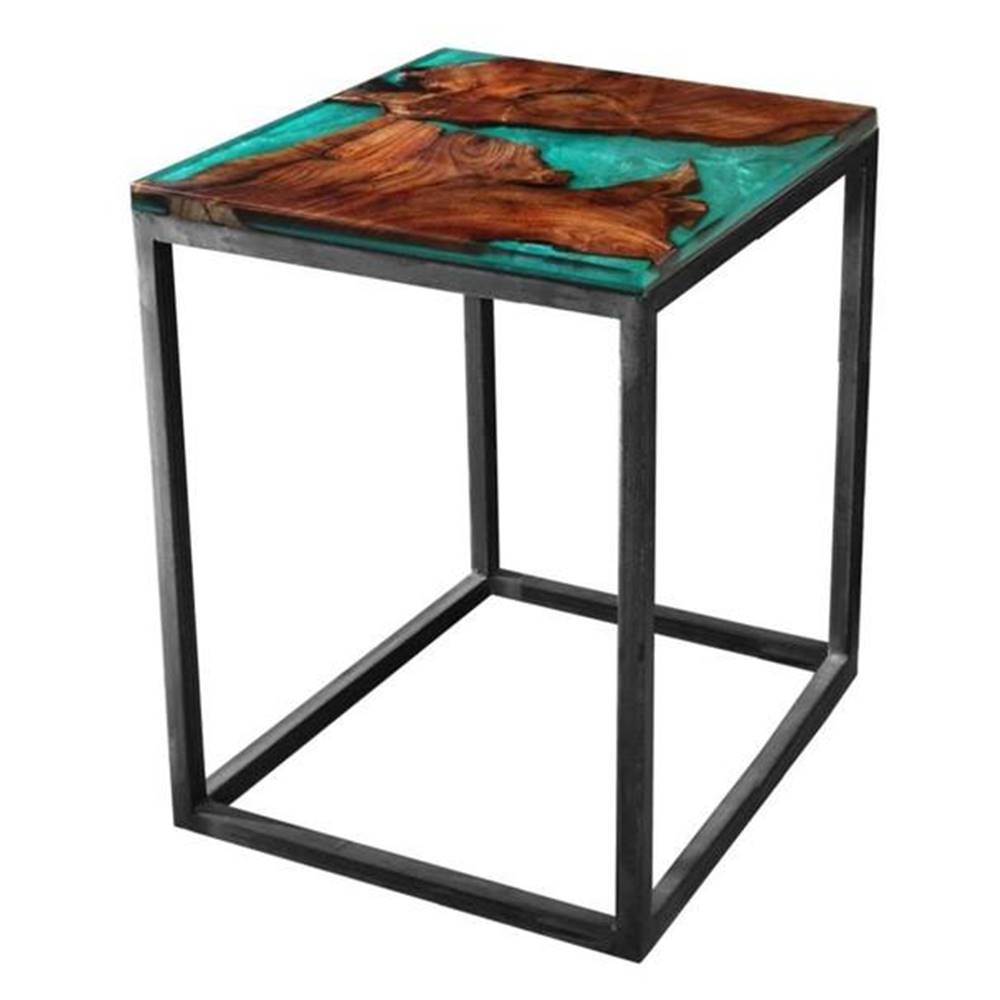 Sconto Odkladací stolík RESIN 40x40 cm, zelená/sivá, značky Sconto