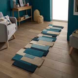 Flair Rugs Modro-béžový vlnený koberec behúň 230x60 cm Abstract Collage - , značky Flair Rugs