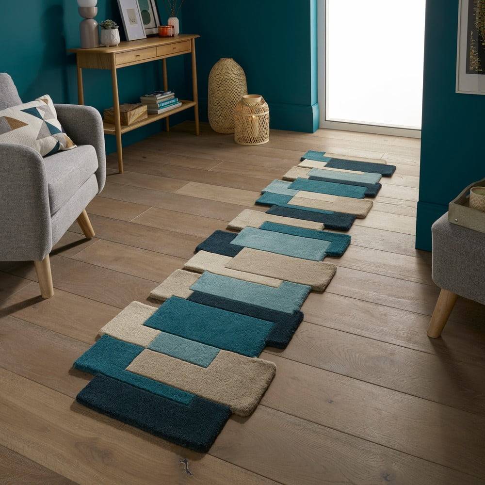 Flair Rugs Modro-béžový vlnený koberec behúň 230x60 cm Abstract Collage - , značky Flair Rugs