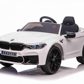 Elektrické autíčko BMW M5 24V, biele, Mäkké EVA kolesá, Motory: 2 x 24V, Kapacita batérií 24V, LED Svetlá, 2,4 GHz diaľkové ovládanie, MP3 Prehrávač, Mäkké PU sedadlo, ORIGINÁL licencia