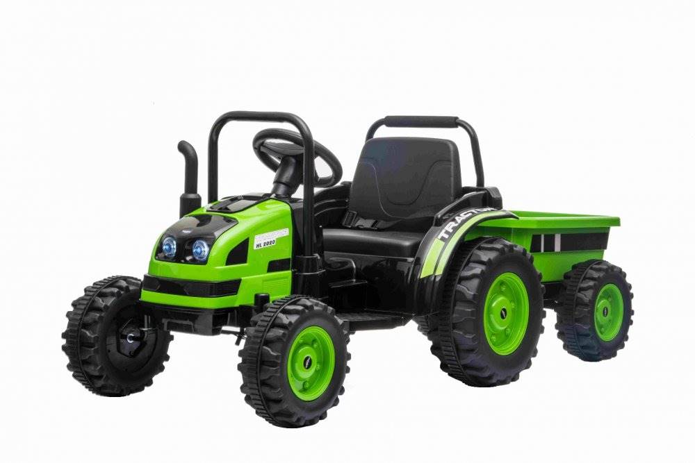 SPIN MASTER Elektrický Traktor POWER s vlečkou, zelený, Pohon zadných kolies, 12V batéria, Plastové kolesá, široké sedadlo, 2,4 GHz Diaľkový ovládač, Jednomiestne, MP3 prehrávač, LED Svetlá, značky SPIN MASTER