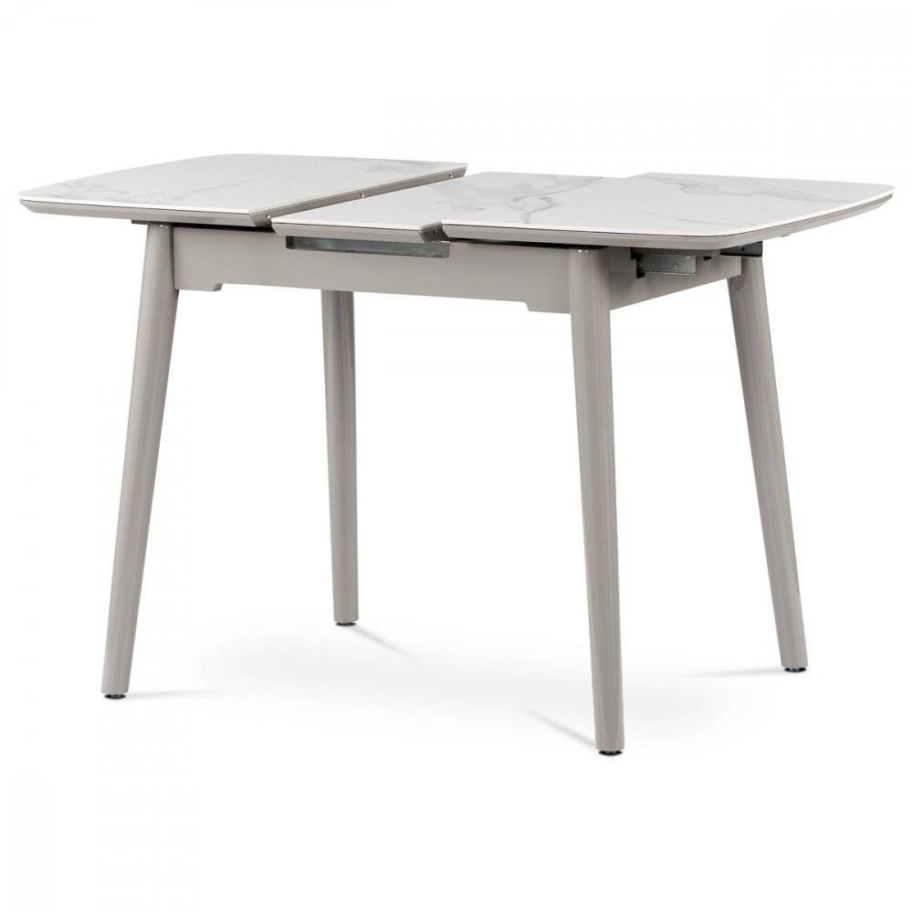 AUTRONIC  HT-401M WT Jedálenský stôl 110+30x75 cm, keramická doska biely mramor, masív, sivý vysoký lesk, značky AUTRONIC