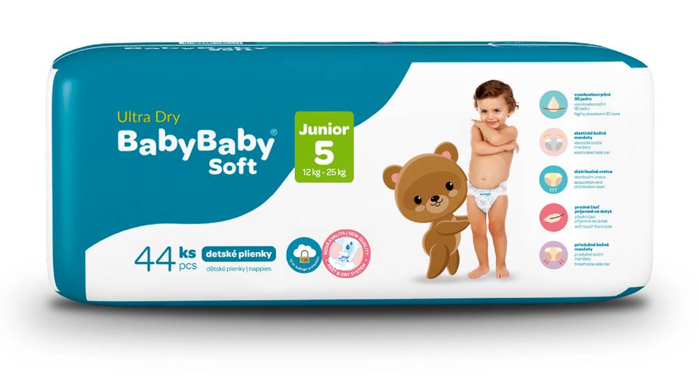 BABYBABY SOFT  Plienky jednorazové Ultra-Dry Junior (11-25 kg) 44 ks, značky BABYBABY SOFT