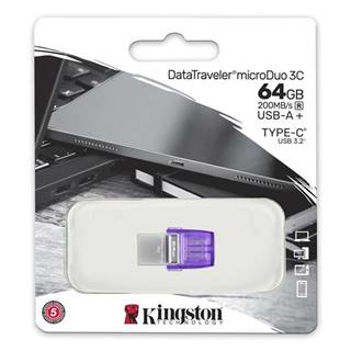 Kingston  USB flash disk OTG, USB 3.0, 64GB, Data Traveler microDuo3 G2, strieborno-fialový, DTDUO3CG3/64GB, USB A / USB C, značky Kingston