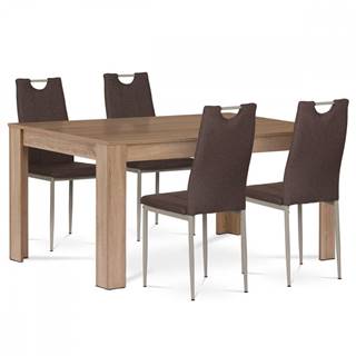 AUTRONIC MARS BR Jedálenský set 1+4, stôl 160x90 cm, MDF, dekor dub sonoma, stoličky poťah hnedá látka, kov - cappuccino lak