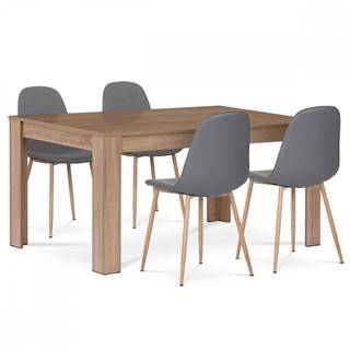 AUTRONIC NEPTUN GREY Jedálenský set 1+4, stôl 160x90 cm, MDF, dekor dub sonoma, stoličky poťah sivá látka a ekokoža, nohy kov, dekor dub