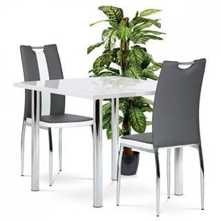 AUTRONIC  TITAN Jedálenský set 1+2, stôl 90x90 cm, biely vysoký lesk, kov - chróm, stolička poťah sivá a biela ekokoža, kov - chróm, značky AUTRONIC