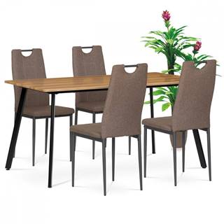 AUTRONIC VENUS BR Jedálenský set 1+4, stôl 150x80 cm, MDF. dekor medový dub, kov - čierny lak, stoličky poťah hnedá látka, kov - antracito
