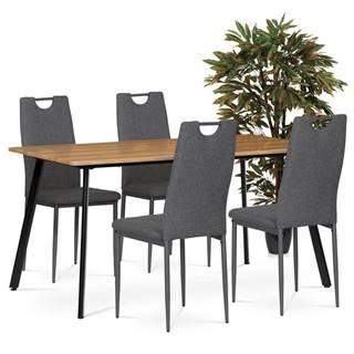 AUTRONIC  VENUS GREY Jedálenský set 1+4, stôl 150x80 cm, MDF. dekor medový dub, kov - čierny lak, stoličky poťah sivá látka, kov - antracitov, značky AUTRONIC