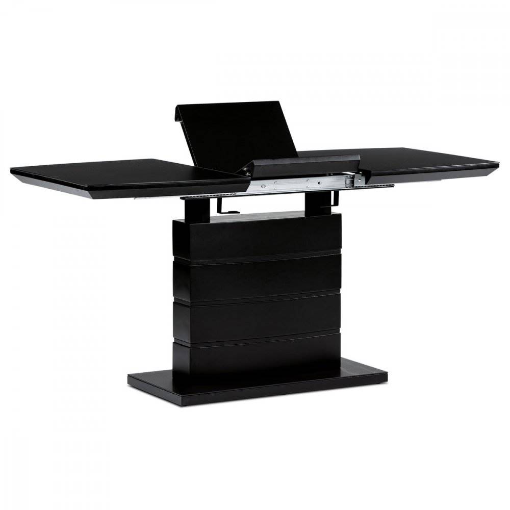 AUTRONIC  HT-420 BK Jedálenský stôl 110+40x70 cm, čierna 4 mm sklenená doska, MDF, čierny matný lak, značky AUTRONIC