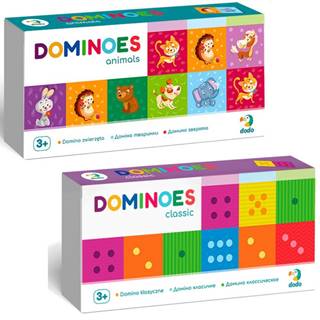 DODO  Domino sada 2 kusov Klasik  a Zvieratká- 28 dielikov, značky DODO