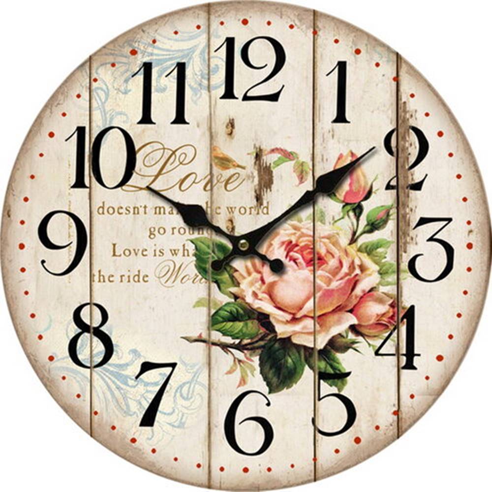 4Home Drevené nástenné hodiny Flower of love, pr. 34 cm, značky 4Home