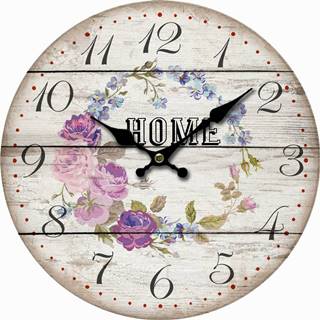 Drevené nástenné hodiny Home and flowers, pr. 34 cm
