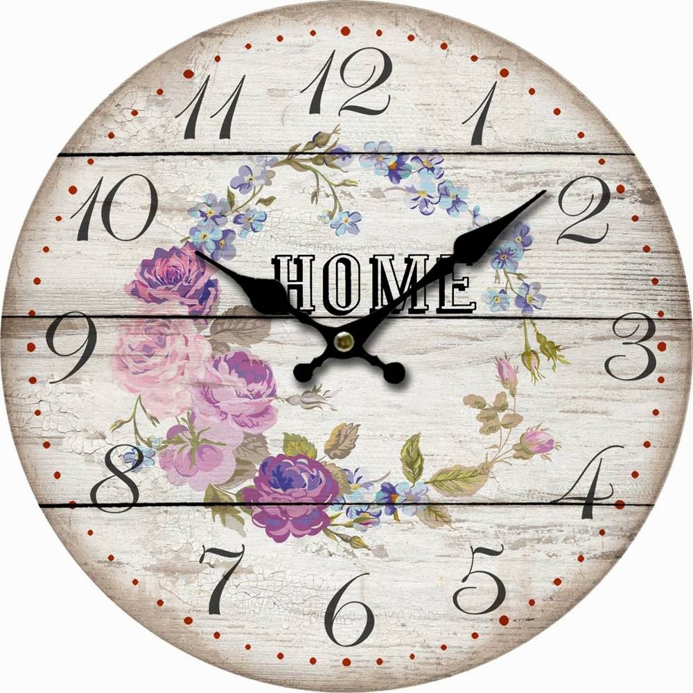 4Home Drevené nástenné hodiny Home and flowers, pr. 34 cm, značky 4Home