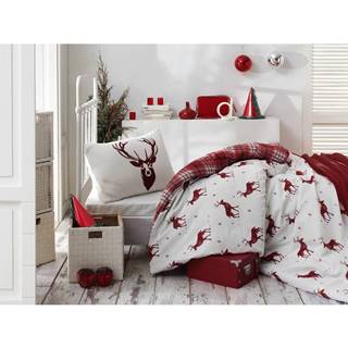 Obliečky s plachtou s prímesou bavlny na jednolôžko Eponj Home Geyik Claret Red, 160 × 220 cm