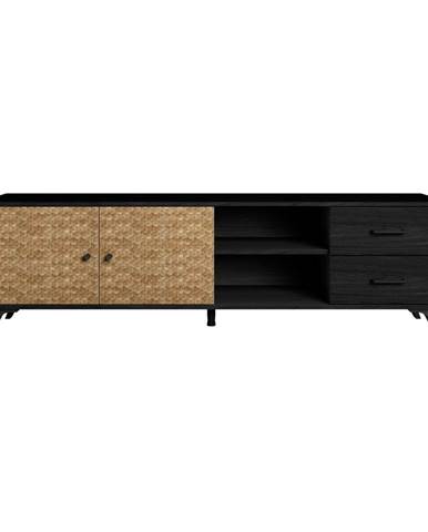 Čierny TV stolík v dekore exotického dreva 181x53 cm Hanoi - Marckeric