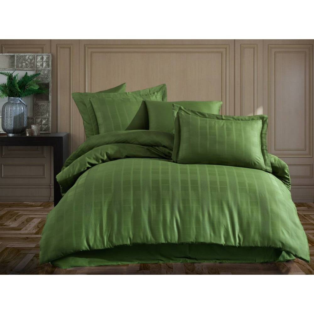 Mijolnir Zelené predĺžené obliečky na dvojlôžko z bavlneného saténu s plachtou a prikrývkou 240x260 cm Ekose – , značky Mijolnir
