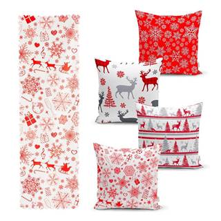 Minimalist Cushion Covers Súprava 4 vianočných obliečok na vankúš a behúň na stôl  Red Snowflake, značky Minimalist Cushion Covers