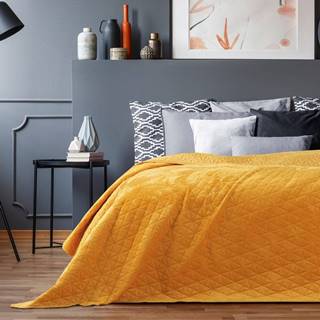 Žltý pléd cez posteľ AmeliaHome Laila Honey, 260 x 240 cm