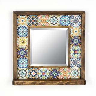 Wallity Nástenné zrkadlo s poličkou a dreveno-kamenným rámom 32.5x33 cm - , značky Wallity