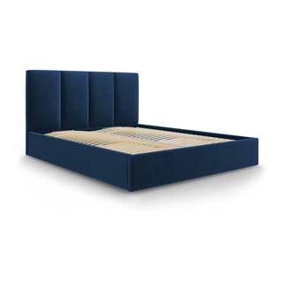 Mazzini Beds Tmavomodrá zamatová dvojlôžková posteľ  Juniper, 180 x 200 cm, značky Mazzini Beds