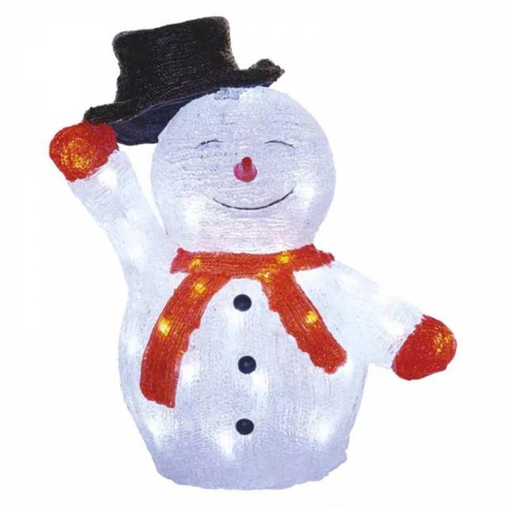 EMOS LED vianočný snehuliak s klobúkom, 36 cm, vonkajší aj vnútorný, studená biela, časovač, značky EMOS