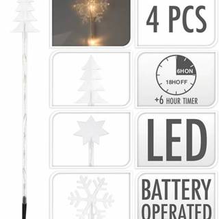 Svetlo vianočné zapichovacie 36 LED teplé biele, 75 cm, 4 ks, s časovačom, baterky, vonkajšie, mix