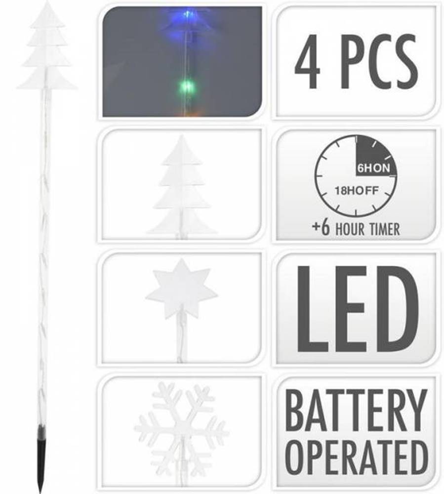 Kinekus Svetlo vianočné zapichovacie 36 LED farebné, 75 cm, 4 ks, s časovačom, baterky, vonkajšie, mix, značky Kinekus