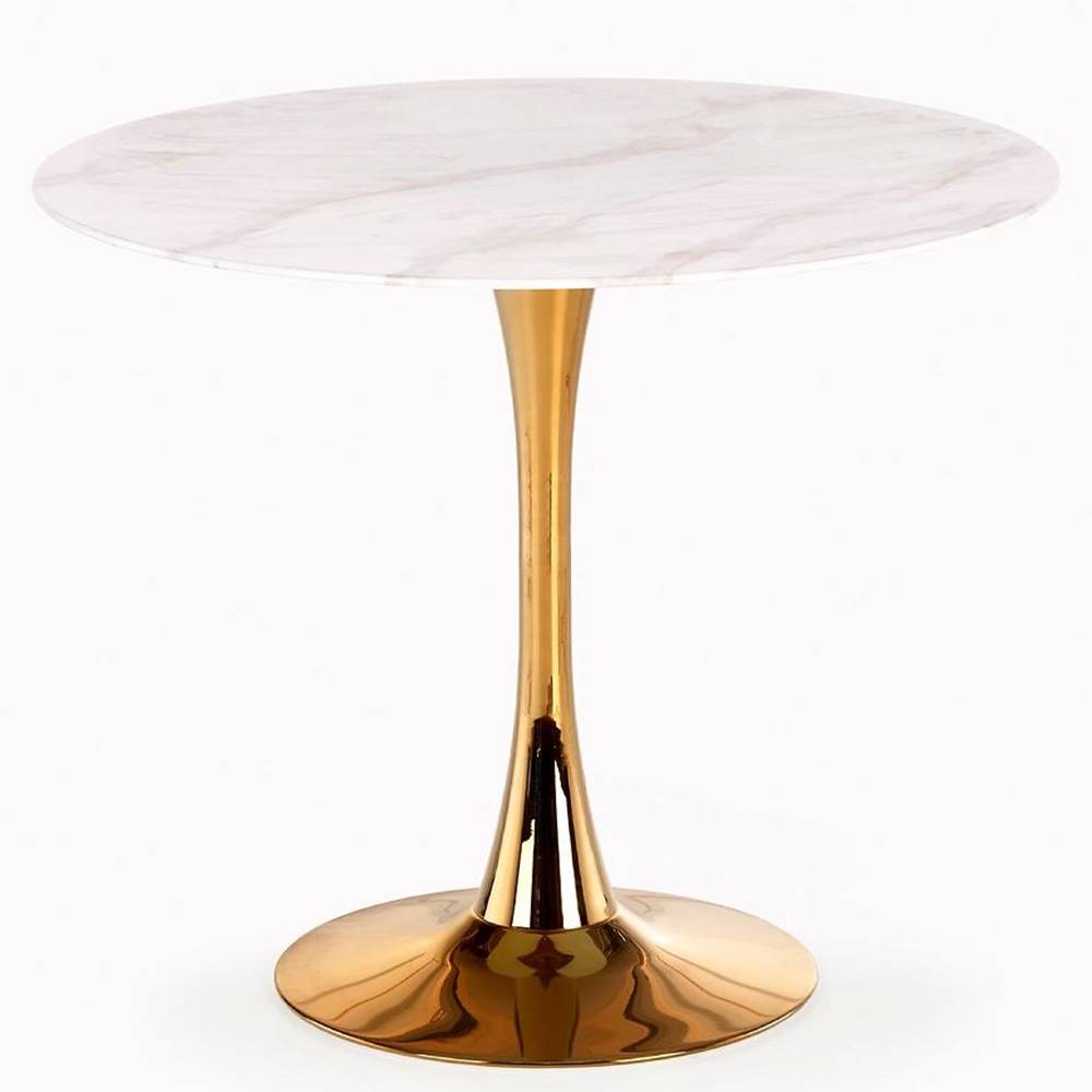 MERKURY MARKET Stôl Casemiro 90 Sklo/Oceľ – Biely Marmur/Zlatá, značky MERKURY MARKET