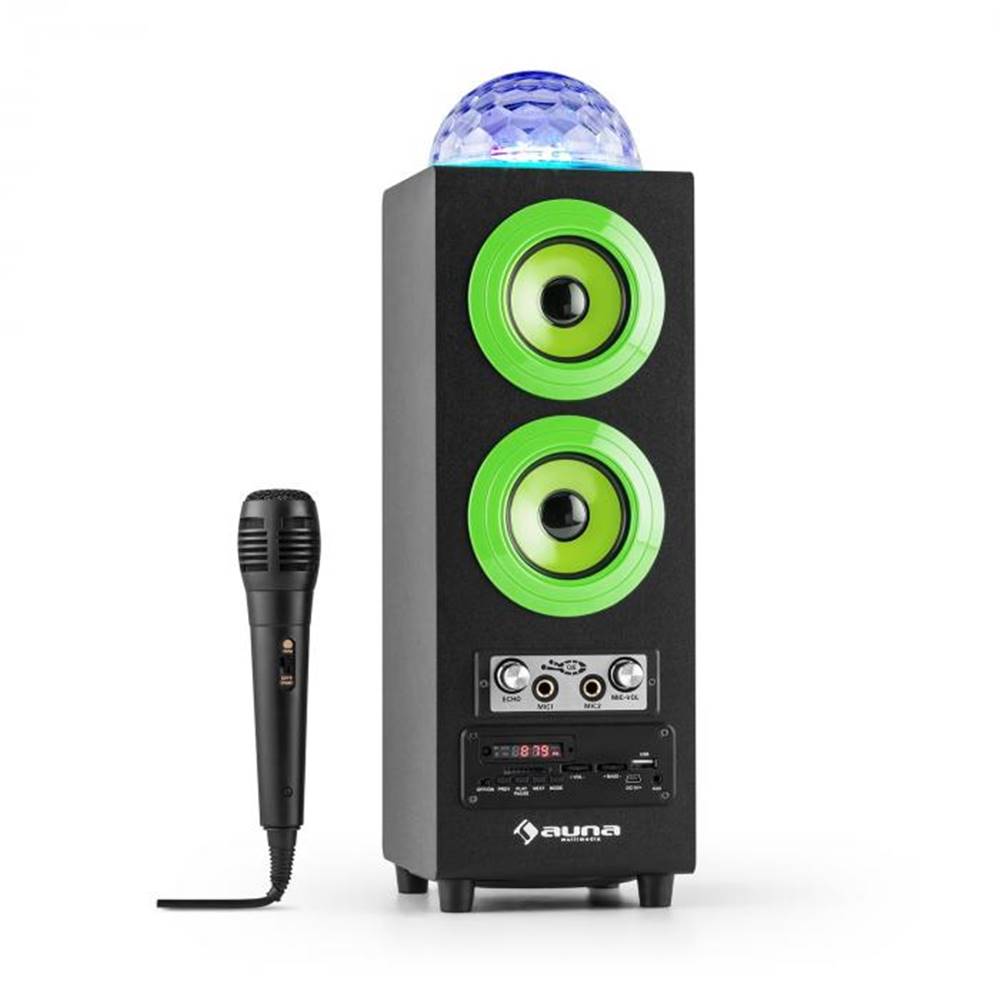 Auna  DiscoStar Green, prenosný 2.1 bluetooth reproduktor, USB, akumulátor, LED, mikrofón, značky Auna