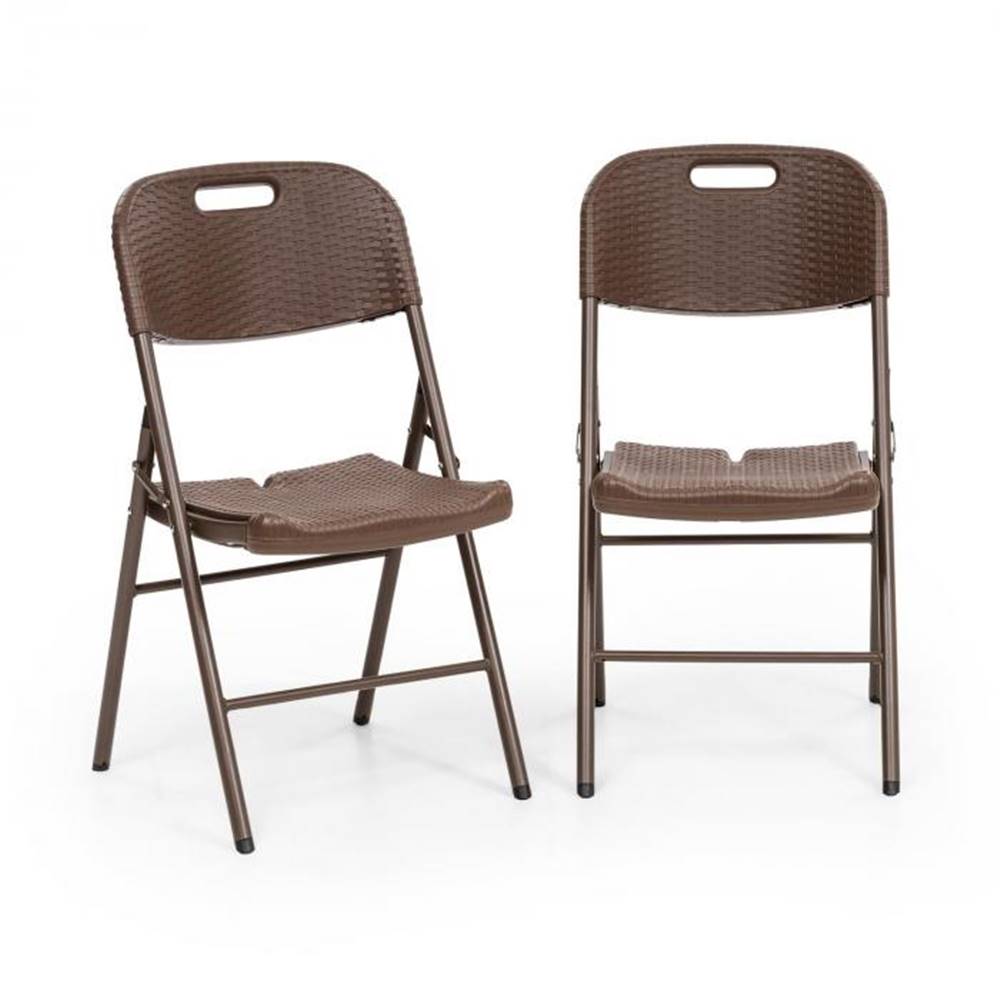 Blumfeldt  Burgos Seat, skladacia stolička, sada 2 kusov, HDPE, oceľ, ratanový vzhľad, hnedá, značky Blumfeldt