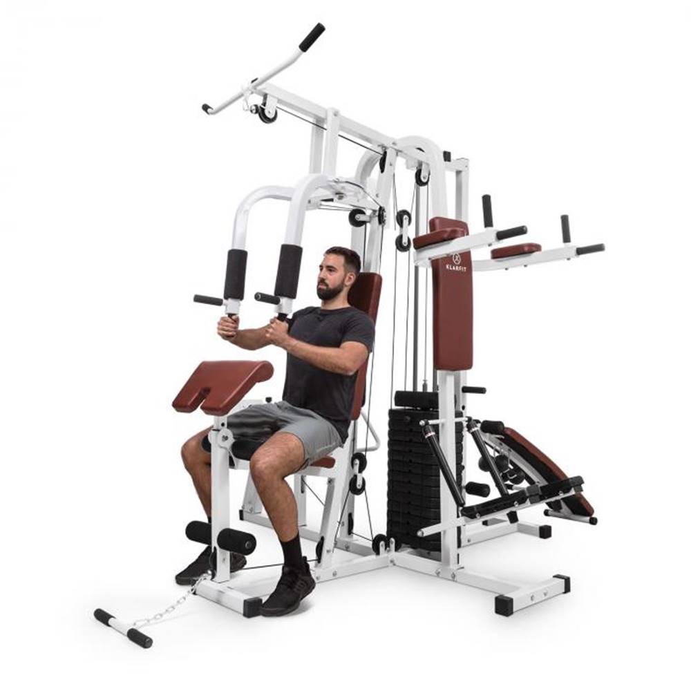 KLARFIT  Ultimate Gym 9000, 7 staníc, do 120 kg, QR oceľ, biela, značky KLARFIT