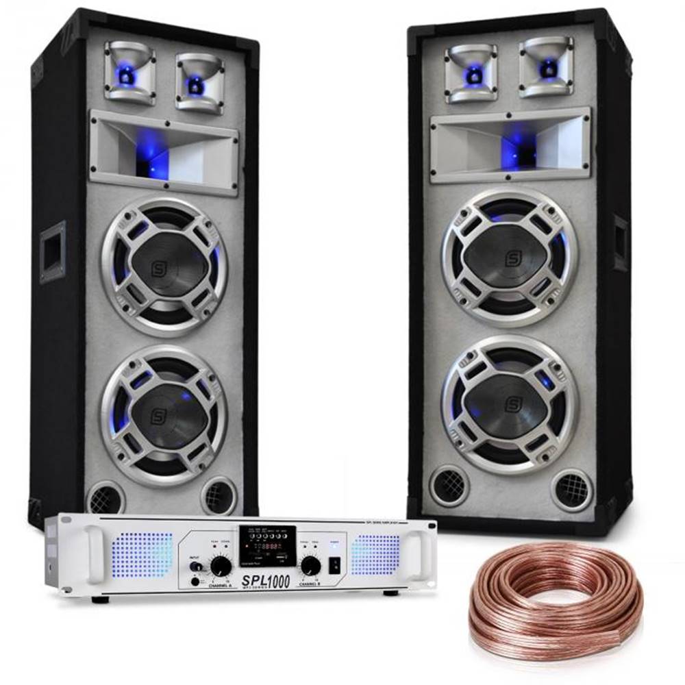 Electronic-Star  „White Noise“, DJ PA set, 2 x 500W zosilňovač, 600W reproduktory, reproduktorový kábel, značky Electronic-Star