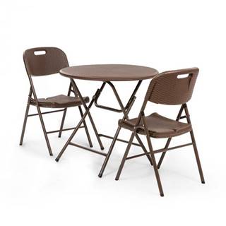 Blumfeldt  Posedenie Burgos stôl + 2 stoličky oceľové trubky HDPE imitácia ratanu sklápateľné, značky Blumfeldt