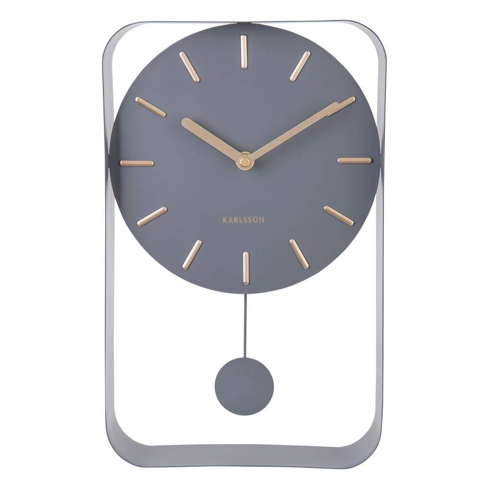 Karlsson Sivé nástenné hodiny s kyvadlom  Charm, výška 32,5 cm, značky Karlsson