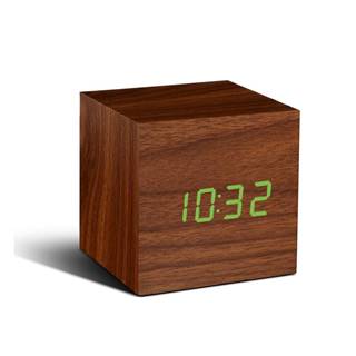 Gingko Tmavohnedý budík so zeleným LED displejom  Cube Click Clock, značky Gingko