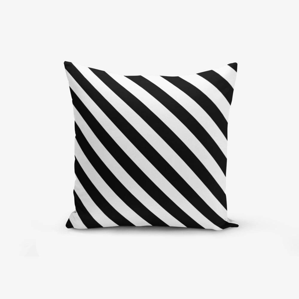 Minimalist Cushion Covers Čierno-biela obliečka na vankúš s prímesou bavlny  Black White Seriti, 45 × 45 cm, značky Minimalist Cushion Covers