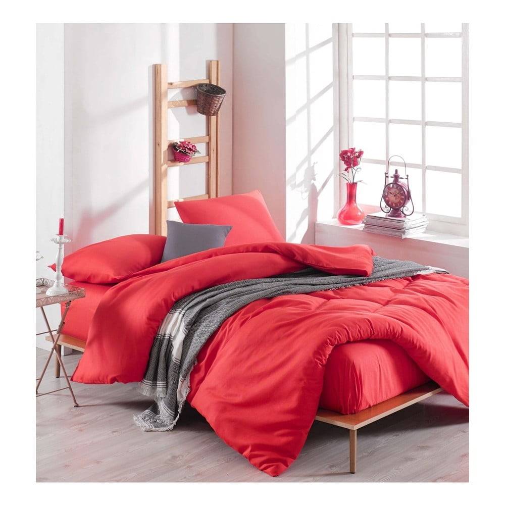 EnLora Home Set červenej obliečky s plachtou na dvojlôžko Basso Rojo, 200 × 220 cm, značky EnLora Home